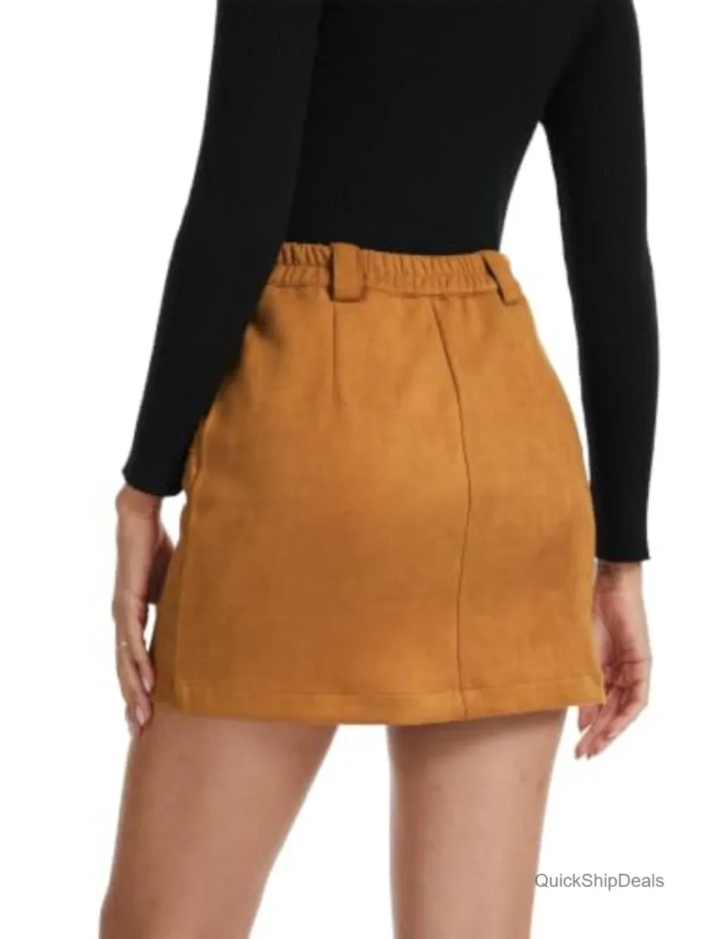 Faux Suede High Waist Mini Pencil Skirt with Pockets